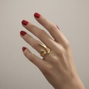 Abstract Ring Sz 6 Gold Gold Open Boho Size Molten Statement Wrap Retro CZ Y2K